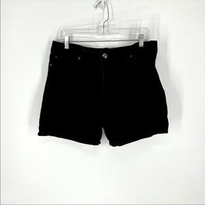 Black jean shorts. Mid length